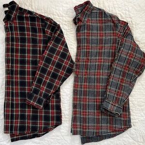 x2 LL Bean Scotch Plaid Flannel Shirts Traditional Fit L Black Gray Red 228061